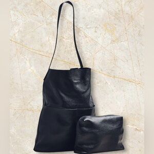 ANTHROPOLOGIE BLACK LEATHER BAG W/POUCH USED ONCE!